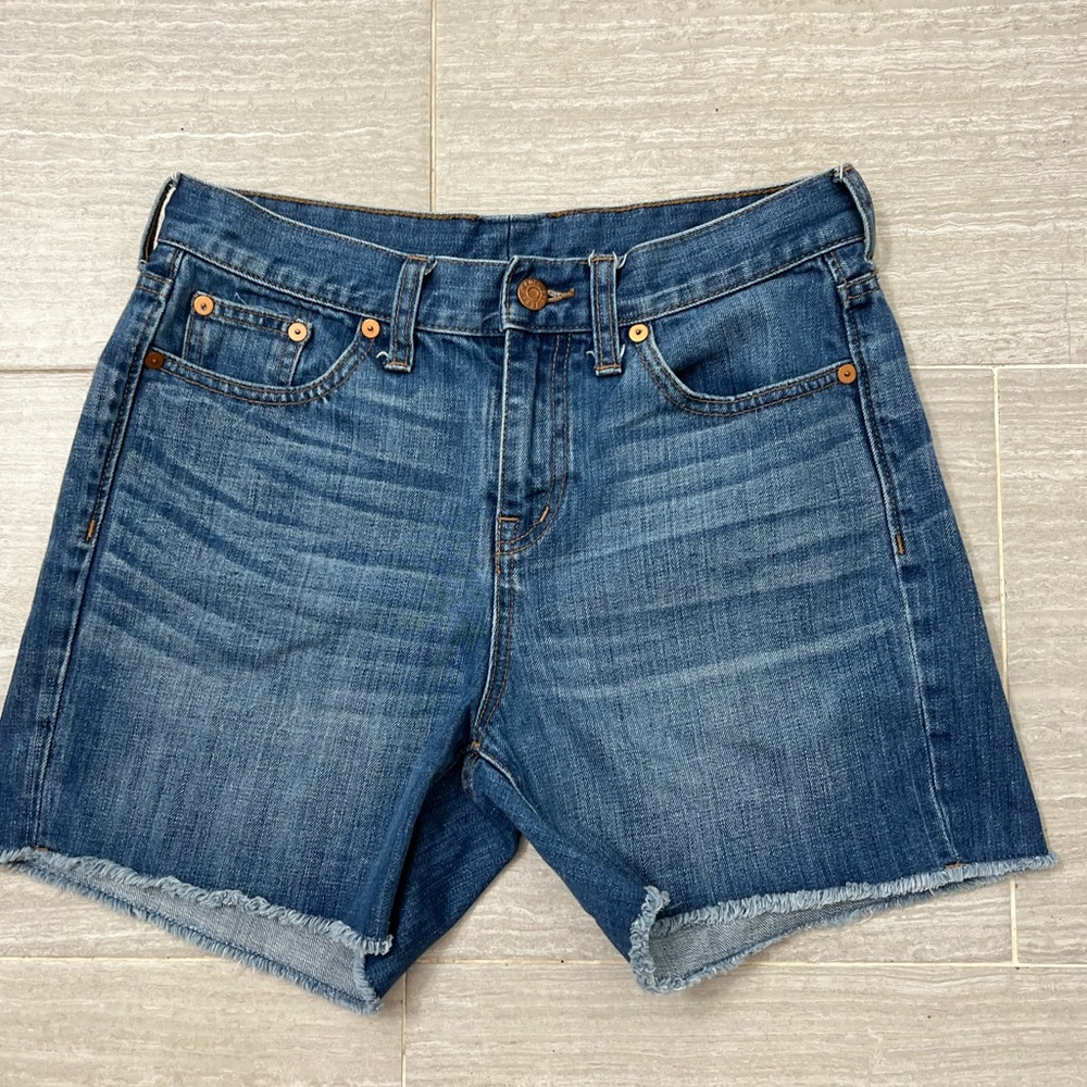 Madewell Raw EdgeHigh Rise Bermuda Boy Denim Long Shorts C1737Blue Sz 25/2